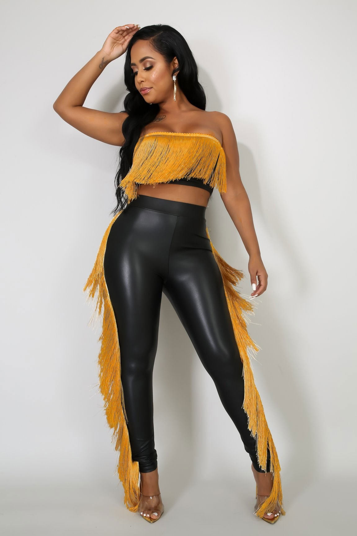 Sexy Bandeau Tassels Slim-fit Trousers Two-piece Set Nightclub Uniforms