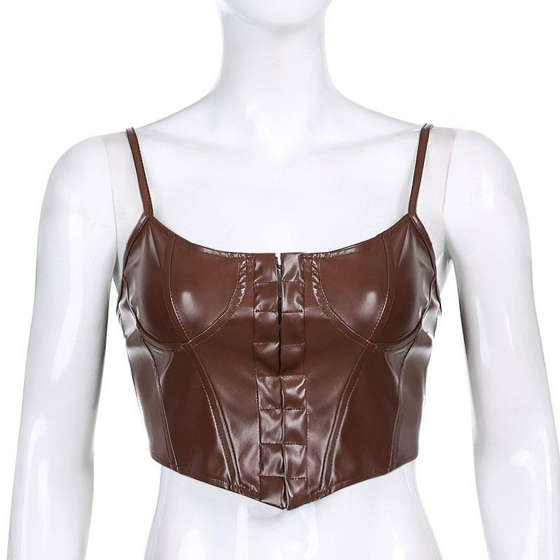 Women's Fashion Solid Color Front Hidden Hook Strap Design Leather Corset