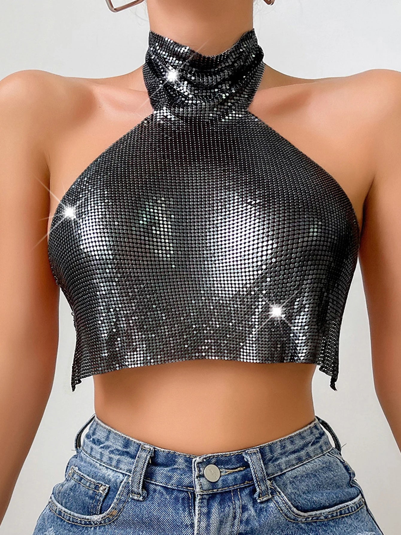 Women's Fashionable Sequins Turtleneck Vest Top