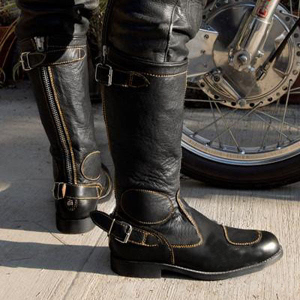 Men's Large Size Motorcycle Boots With High Metal Trim