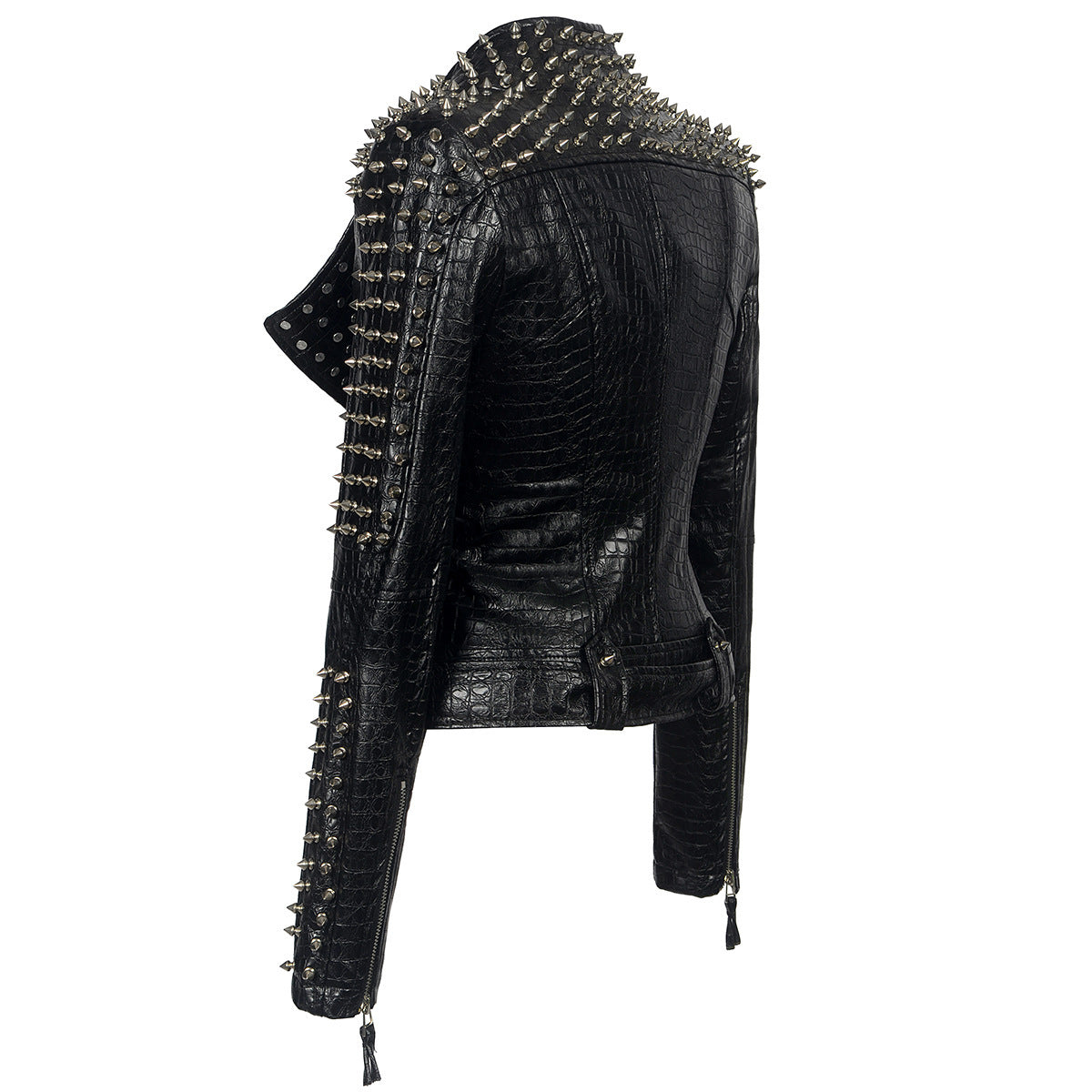 European And American Plus Size Rivet Short Stitching Motorcycle Leather Coat