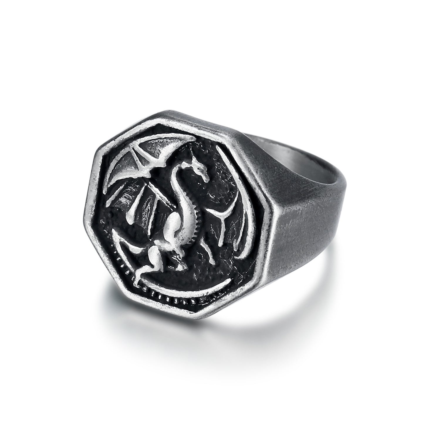 King's Riding Seat Dragon Titanium Steel Ring Viking Motorcycle Jewelry