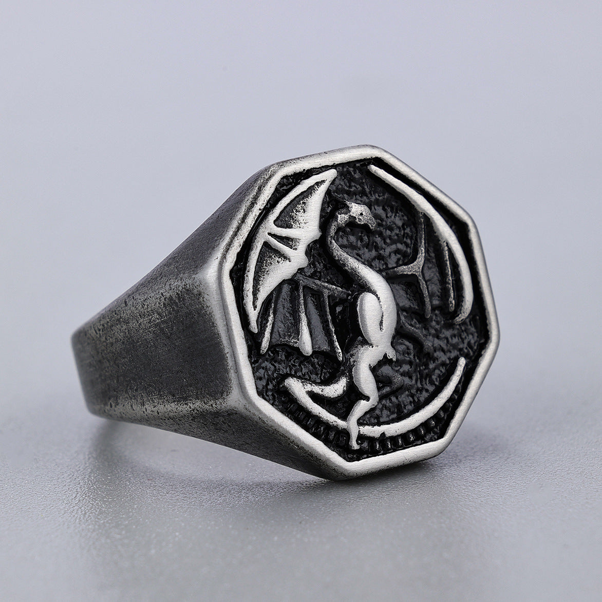 King's Riding Seat Dragon Titanium Steel Ring Viking Motorcycle Jewelry