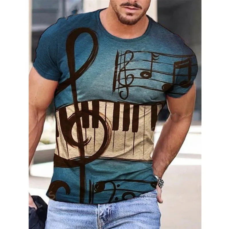 Hot Sale Men T-Shirts Fashion Music Harajuku 3D Printed O Neck Ethnic Style T-Shirts Men's Oversized Short Sleeves Tshirt