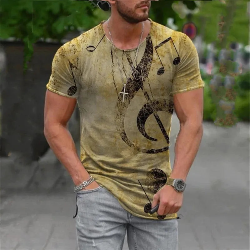 Hot Sale Men T-Shirts Fashion Music Harajuku 3D Printed O Neck Ethnic Style T-Shirts Men's Oversized Short Sleeves Tshirt