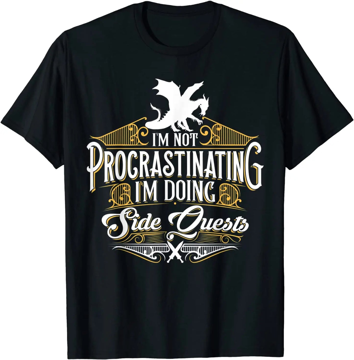 Not Procrastinating Side Quests Funny RPG Gamer Dragons T-Shirt Tops T Shirt Latest cosie Cotton Men T Shirts Design