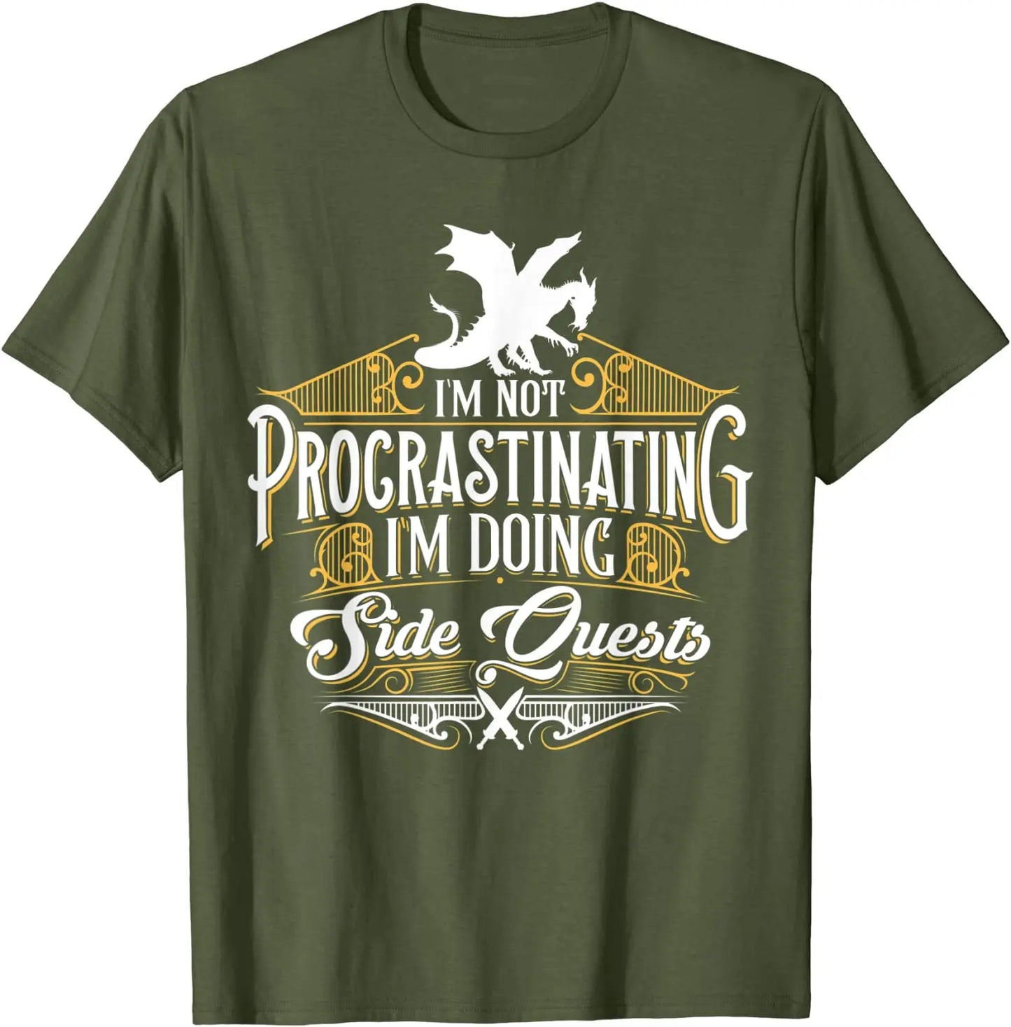 Not Procrastinating Side Quests Funny RPG Gamer Dragons T-Shirt Tops T Shirt Latest cosie Cotton Men T Shirts Design