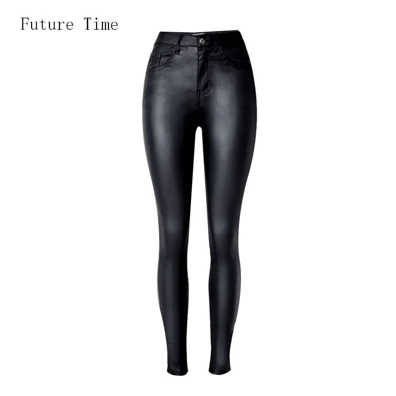 Styling Skinny Women Jeans High Waist Faux Leather Pants Outfit Leggings Chic Casual Girl Stretch Leather Denim Jeans C1075