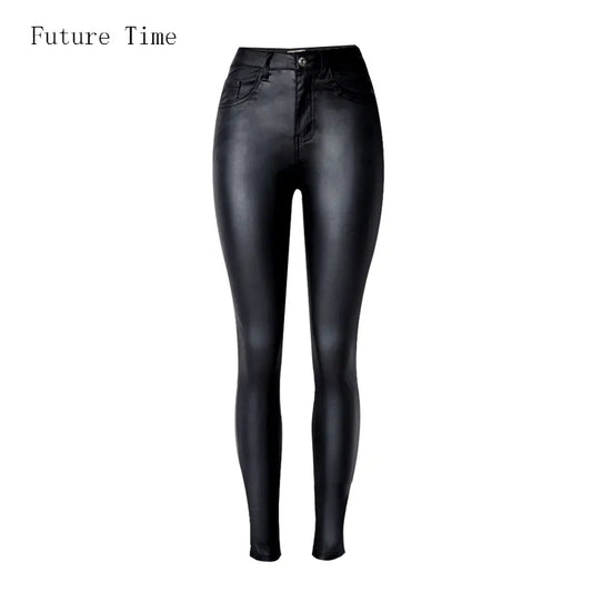 Styling Skinny Women Jeans High Waist Faux Leather Pants Outfit Leggings Chic Casual Girl Stretch Leather Denim Jeans C1075