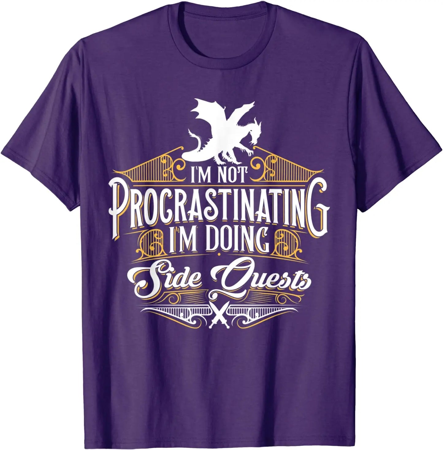 Not Procrastinating Side Quests Funny RPG Gamer Dragons T-Shirt Tops T Shirt Latest cosie Cotton Men T Shirts Design