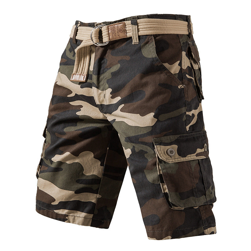 Summer Pure Cotton Washed Overalls Camouflage Shorts Men