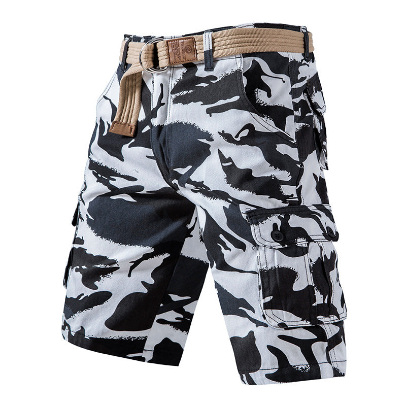 Summer Pure Cotton Washed Overalls Camouflage Shorts Men