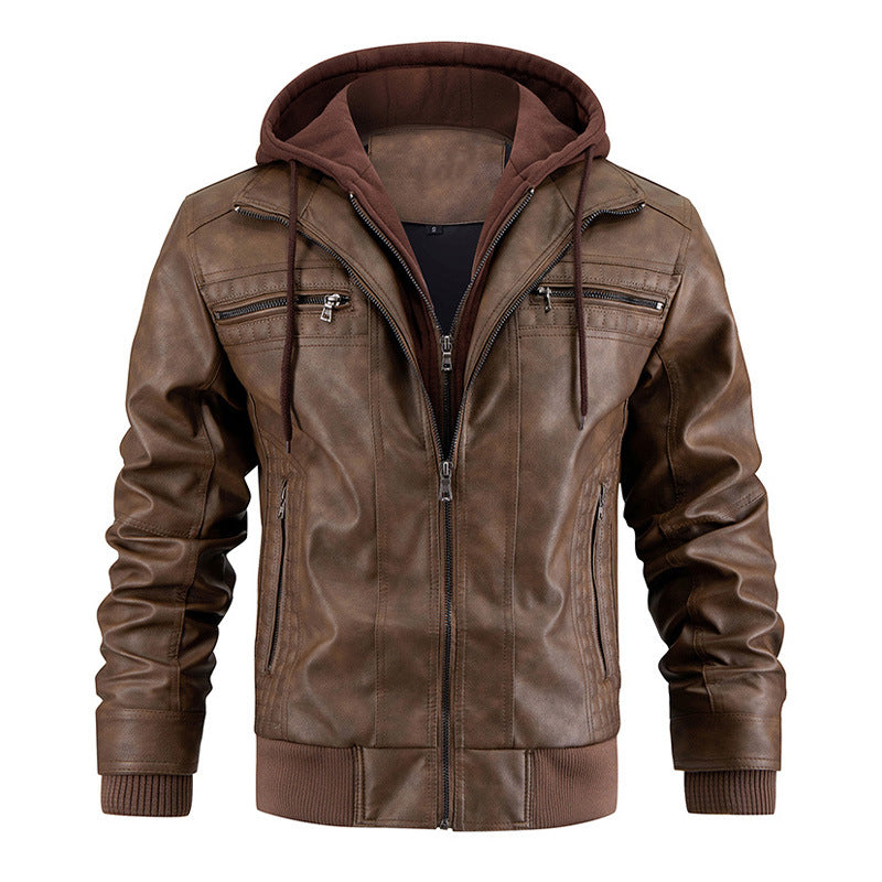 Hooded PU Jacket Warm Men