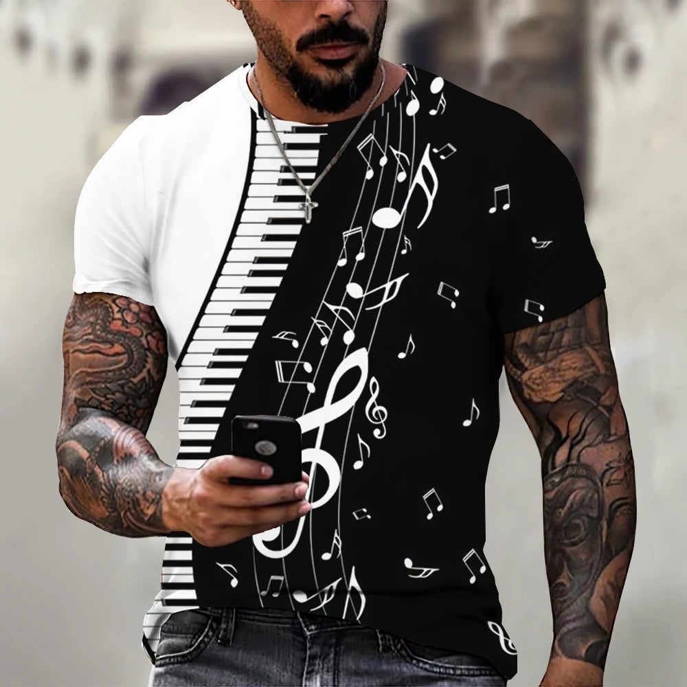 Hot Sale Men T-Shirts Fashion Music Harajuku 3D Printed O Neck Ethnic Style T-Shirts Men's Oversized Short Sleeves Tshirt