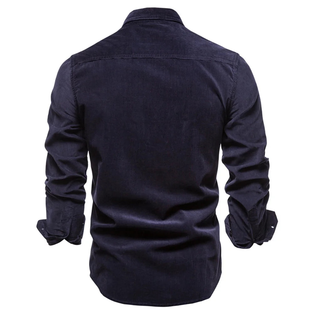 New Single Breasted 100% Cotton Men's Shirt Business Casual Fashion Solid Color Corduroy Men Shirts Autumn Slim Shirt Men