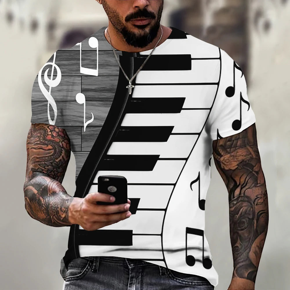 Hot Sale Men T-Shirts Fashion Music Harajuku 3D Printed O Neck Ethnic Style T-Shirts Men's Oversized Short Sleeves Tshirt