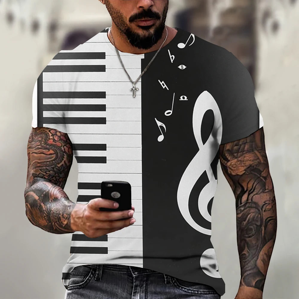 Hot Sale Men T-Shirts Fashion Music Harajuku 3D Printed O Neck Ethnic Style T-Shirts Men's Oversized Short Sleeves Tshirt