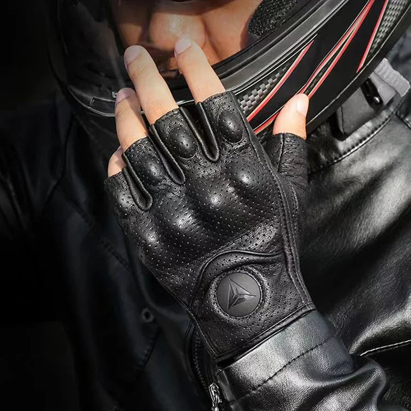 Women Half Finger Motorcycle Gloves Leather Summer Fingerless Moto Gloves Racing Leather  Tactical Retro  motorbike  gloves