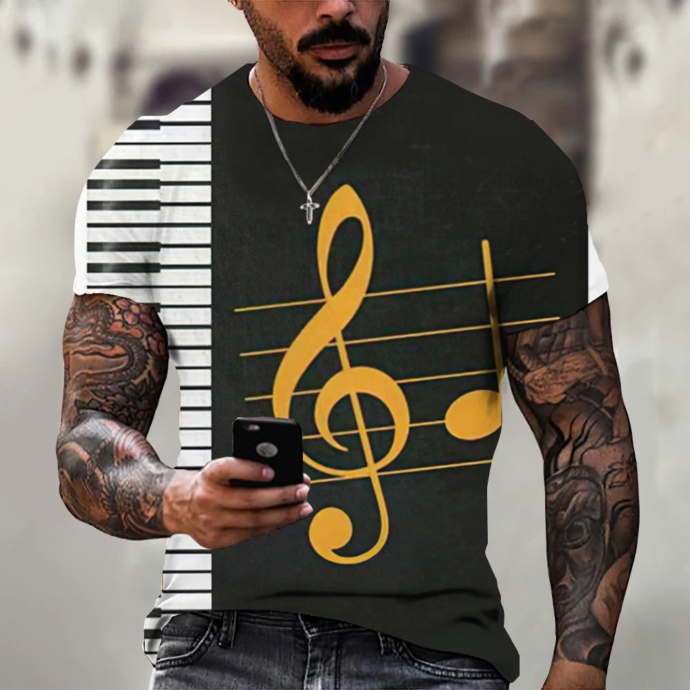 Hot Sale Men T-Shirts Fashion Music Harajuku 3D Printed O Neck Ethnic Style T-Shirts Men's Oversized Short Sleeves Tshirt