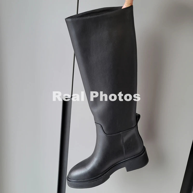 FEDONAS 2023 Ins Genuine Leather Knee High Boots For Women Thick Heeled Autumn Winter Warm Shoes Woman High Motorcycle Boots