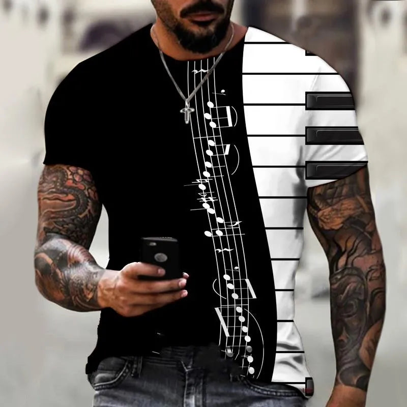 Hot Sale Men T-Shirts Fashion Music Harajuku 3D Printed O Neck Ethnic Style T-Shirts Men's Oversized Short Sleeves Tshirt