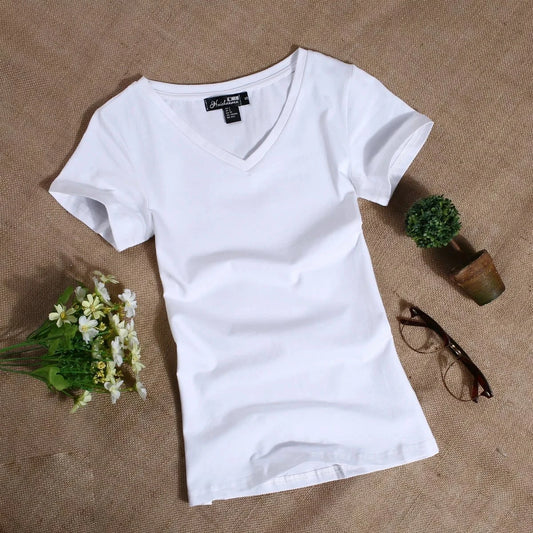 Women's T Shirt Casual Women Short Sleeved Slim Solid Color Simple Pure Tees Womens T-Shirt For Female Women T shirts