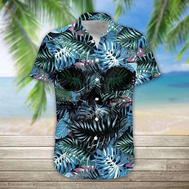 3D Printed Skull Halloween Hawaiian Shirt Summer Short Sleeved Shirts Men Shirts Oversize Camisa Social 5XL Halloween Gift