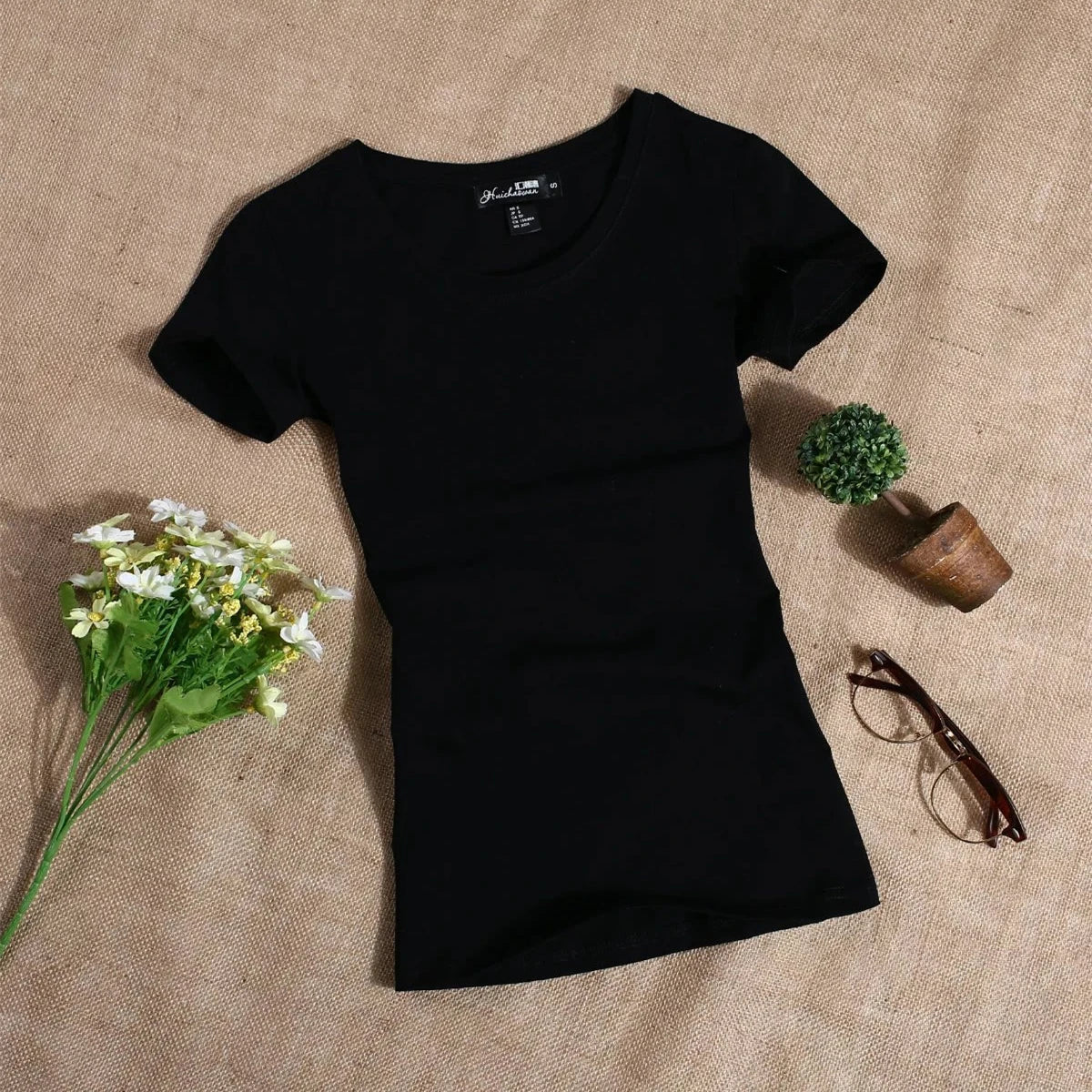 Women's T Shirt Casual Women Short Sleeved Slim Solid Color Simple Pure Tees Womens T-Shirt For Female Women T shirts