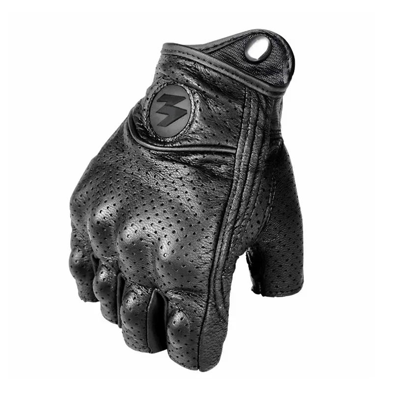 Women Half Finger Motorcycle Gloves Leather Guantes Moto Guantes Moto Motorcycle Fingerless Gloves Leather Moto Cycling Biker Racing