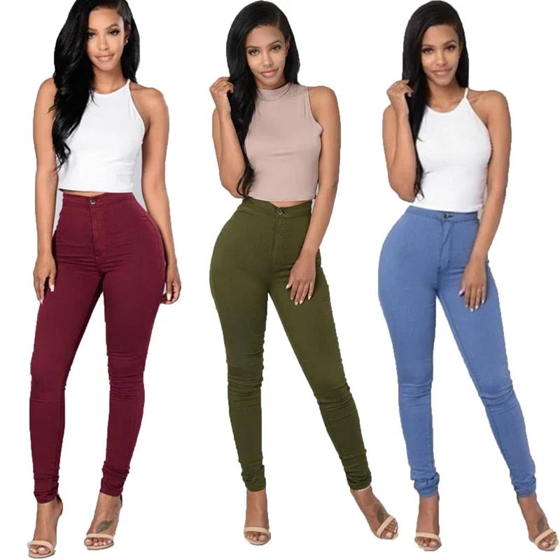 Women Jeans Fashion Solid Leggings Sexy Fitness High Waist Trousers Female White Black Blue Skinny Fashion Clothing