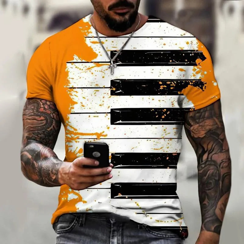 Hot Sale Men T-Shirts Fashion Music Harajuku 3D Printed O Neck Ethnic Style T-Shirts Men's Oversized Short Sleeves Tshirt