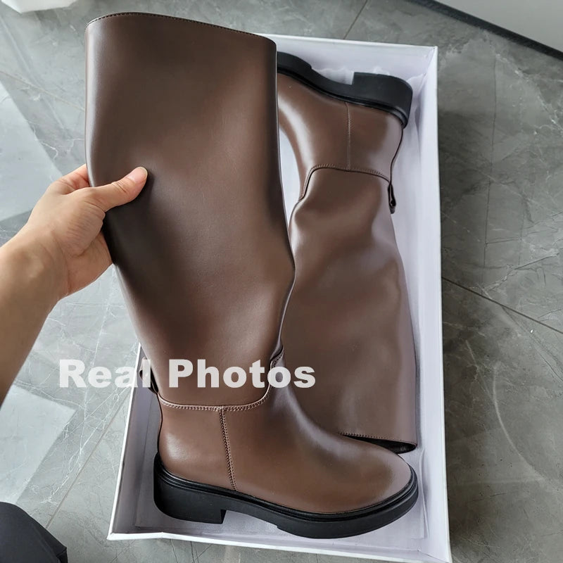 FEDONAS 2023 Ins Genuine Leather Knee High Boots For Women Thick Heeled Autumn Winter Warm Shoes Woman High Motorcycle Boots