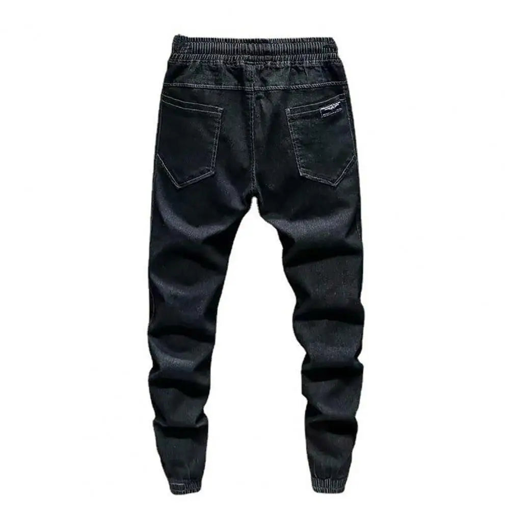 Trendy Men Jeans  Elastic Waist Spring Autumn Men Cargo Jeans  Lace-up Ankle Tied Harem Pants