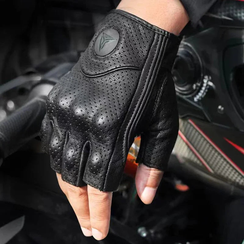 Women Half Finger Motorcycle Gloves Leather Summer Fingerless Moto Gloves Racing Leather  Tactical Retro  motorbike  gloves