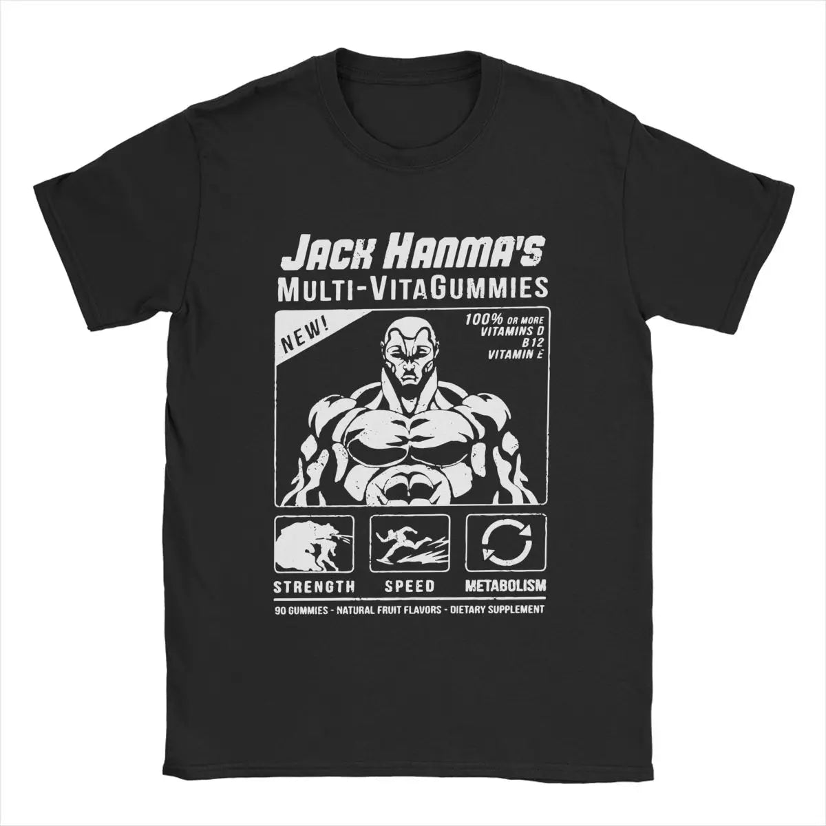 Men T-Shirts Jack Hanma Multi-VitaGummies Leisure Pure Cotton Tee Shirt Short Sleeve Baki Anime T Shirt Crewneck Clothing