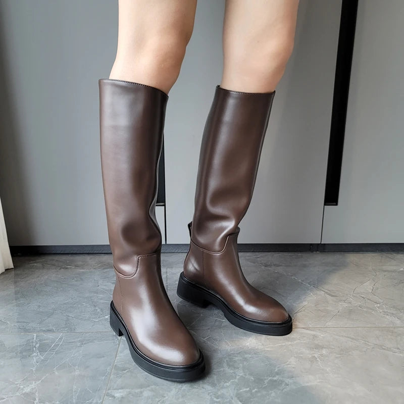 FEDONAS 2023 Ins Genuine Leather Knee High Boots For Women Thick Heeled Autumn Winter Warm Shoes Woman High Motorcycle Boots