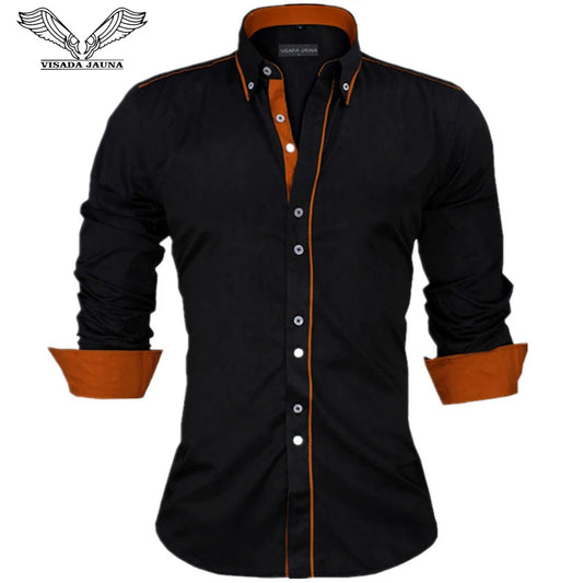 VISADA JAUNA Men Shirts Europe Size New Arrivals Slim Fit Male Shirt Solid Long Sleeve British Style Cotton Men's Shirt Office