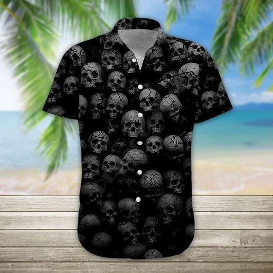 3D Printed Skull Halloween Hawaiian Shirt Summer Short Sleeved Shirts Men Shirts Oversize Camisa Social 5XL Halloween Gift