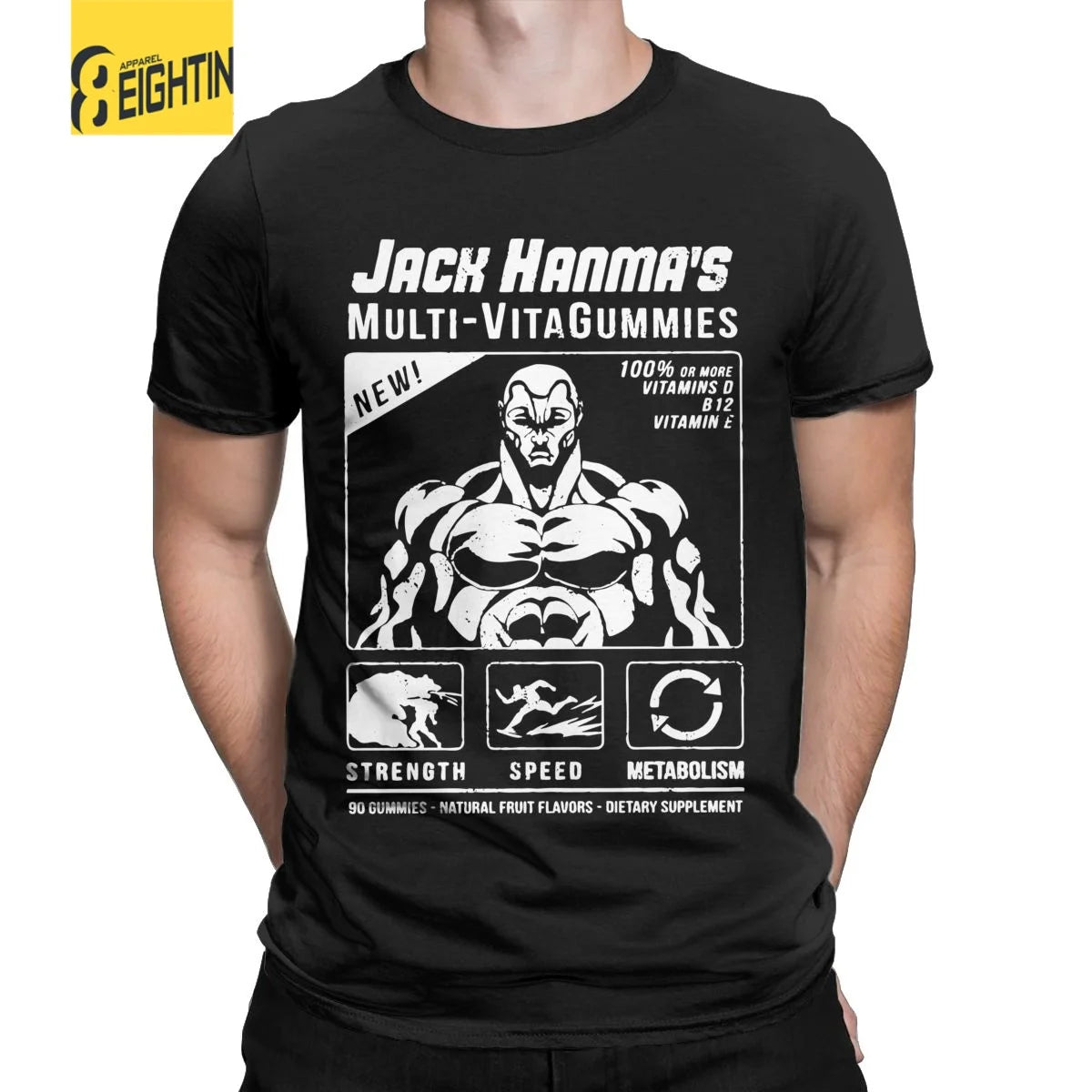 Men T-Shirts Jack Hanma Multi-VitaGummies Leisure Pure Cotton Tee Shirt Short Sleeve Baki Anime T Shirt Crewneck Clothing