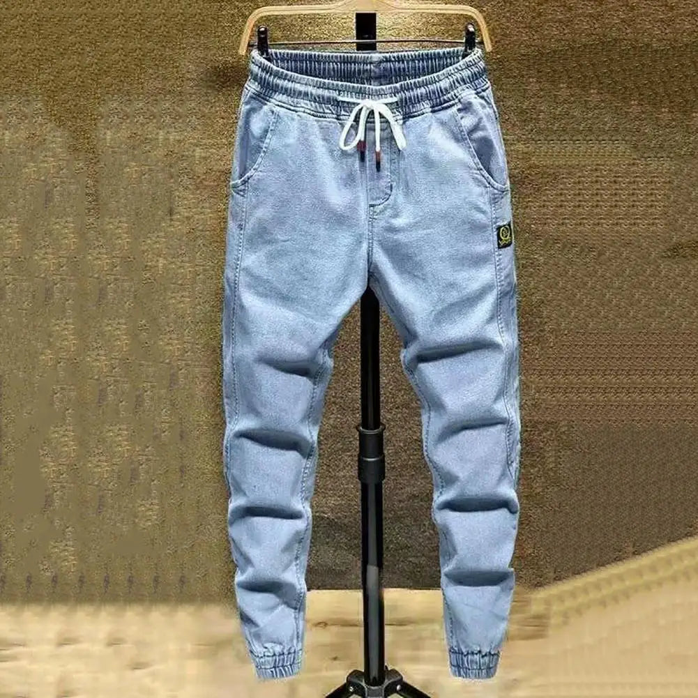 Trendy Men Jeans  Elastic Waist Spring Autumn Men Cargo Jeans  Lace-up Ankle Tied Harem Pants