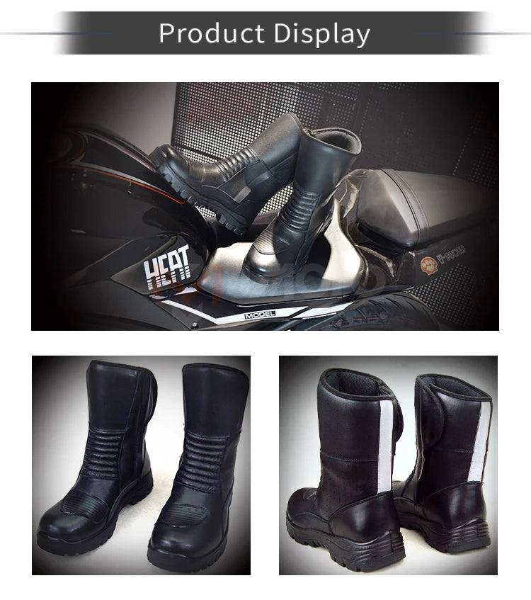 First Skin Leather Motorcycle Boots Men Winter Keep Warm  Racing Shoes Motocross Boots Drop Resistance