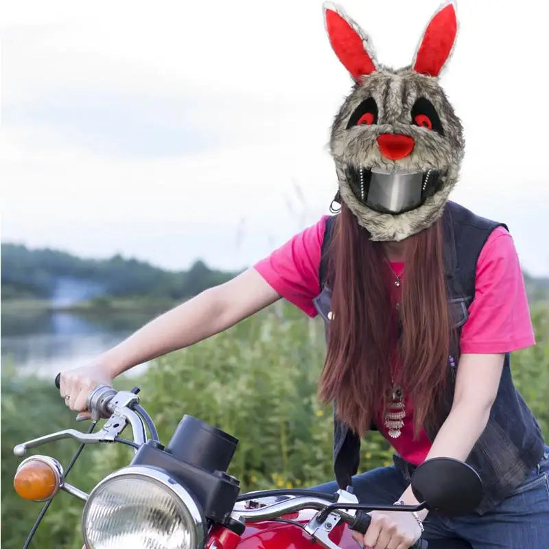 Motorcycle Helmet Cover Funny Cartoon Plush Helmet Protective Helmet Full Face Cover bloody Bunny Helmets Halloween Party Props