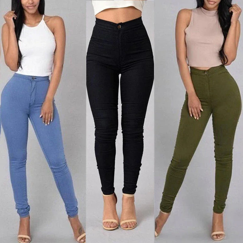 Women Jeans Fashion Solid Leggings Sexy Fitness High Waist Trousers Female White Black Blue Skinny Fashion Clothing