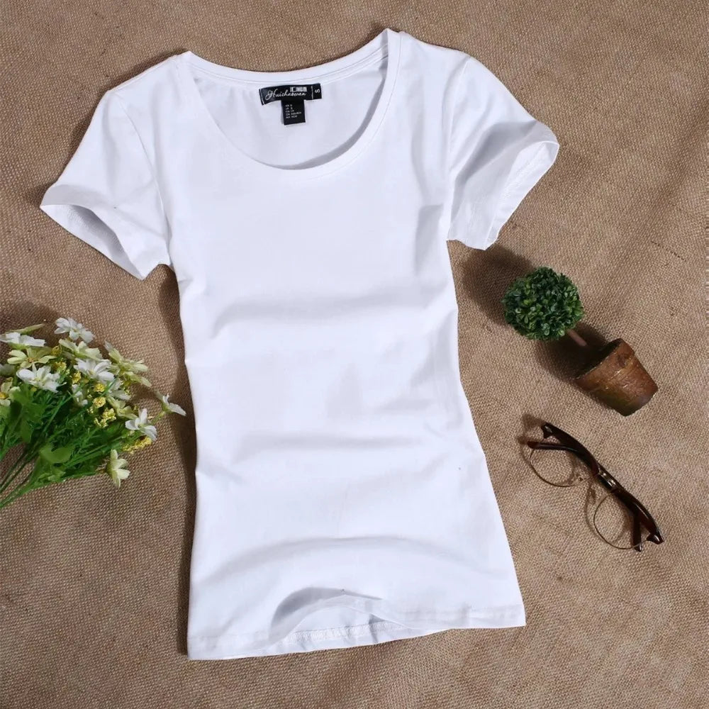 Women's T Shirt Casual Women Short Sleeved Slim Solid Color Simple Pure Tees Womens T-Shirt For Female Women T shirts