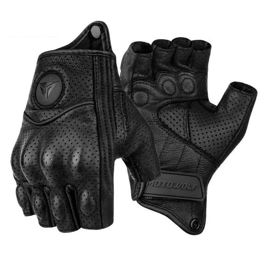 Women Half Finger Motorcycle Gloves Leather Summer Fingerless Moto Gloves Racing Leather  Tactical Retro  motorbike  gloves