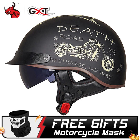 GXT DOT Certification Retro Motorcycle Helmet Moto Helmet Scooter Vintage Half Face Biker Motorbike Crash Moto Helmet Casco Moto