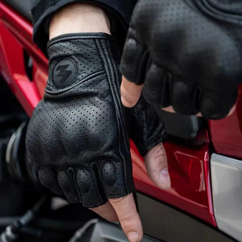 Women Half Finger Motorcycle Gloves Leather Guantes Moto Guantes Moto Motorcycle Fingerless Gloves Leather Moto Cycling Biker Racing