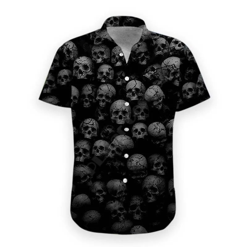 3D Printed Skull Halloween Hawaiian Shirt Summer Short Sleeved Shirts Men Shirts Oversize Camisa Social 5XL Halloween Gift