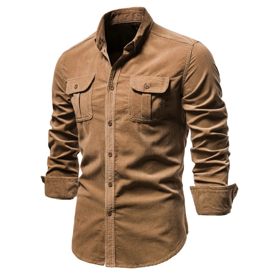 New Single Breasted 100% Cotton Men's Shirt Business Casual Fashion Solid Color Corduroy Men Shirts Autumn Slim Shirt Men