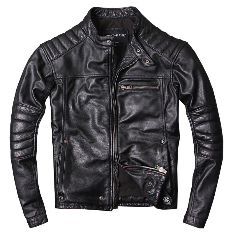 Short Stand-up Collar Slim Fit Trendy Leather Jacket For Men